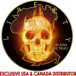 USA BURNING LIBERTY SKULL AMERICAN SILVER EAGLE WALKING LIBERTY $1 Silver coin 2015 Black Ruthenium & Gold Plated 1 oz